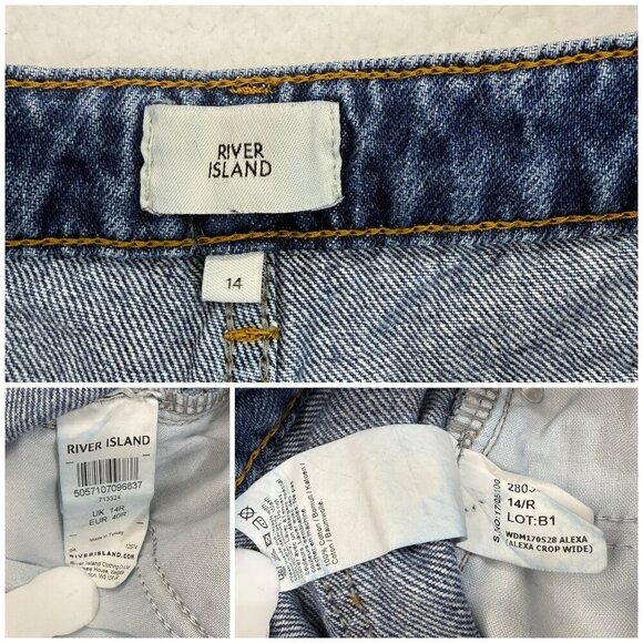 River Island Alexa Crop Super Wide Leg Jeans Midwash Blue Retro Size 14 US 10 - Picture 12 of 12